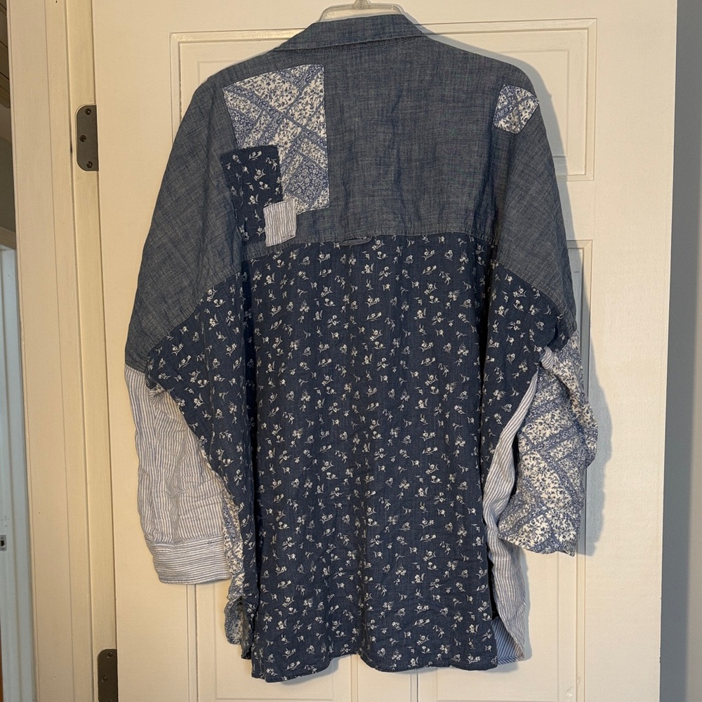 American Eagle Chambray Blue Patchwork Oversized … - image 3